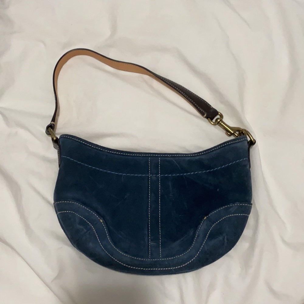 Navy blue Suede Coach handbag